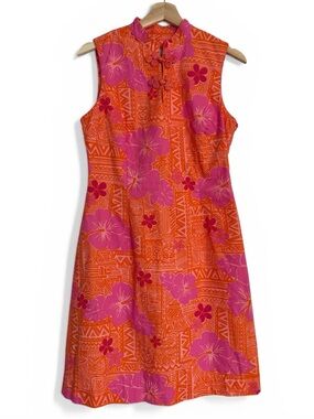 Vintage Lilly Pulitzer Sneaky Tiki Kamona Shift Dress Pink Orange Tropical